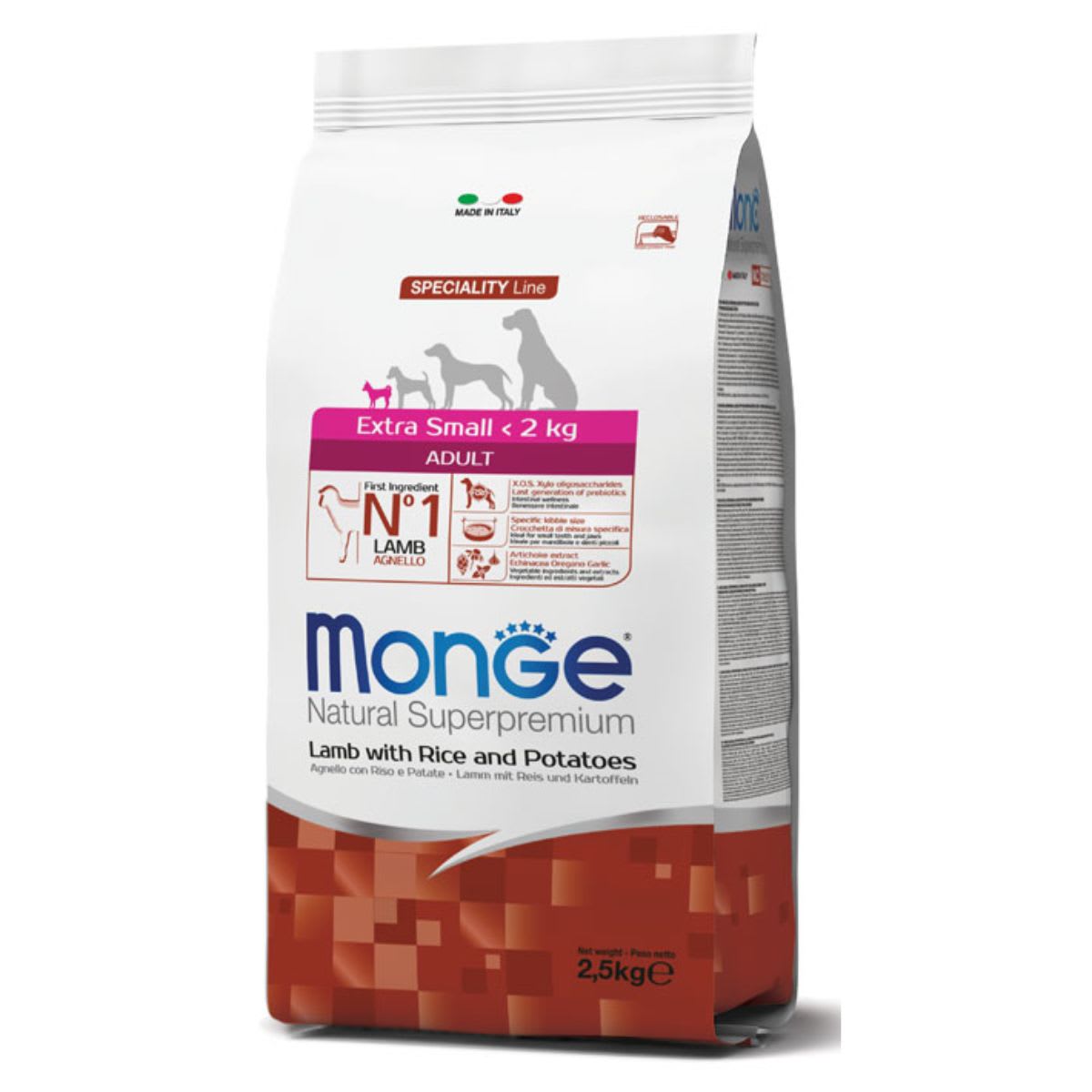 Monge Canine Adult Extra Small Cordero, arroz y papa 2.5 kg1
