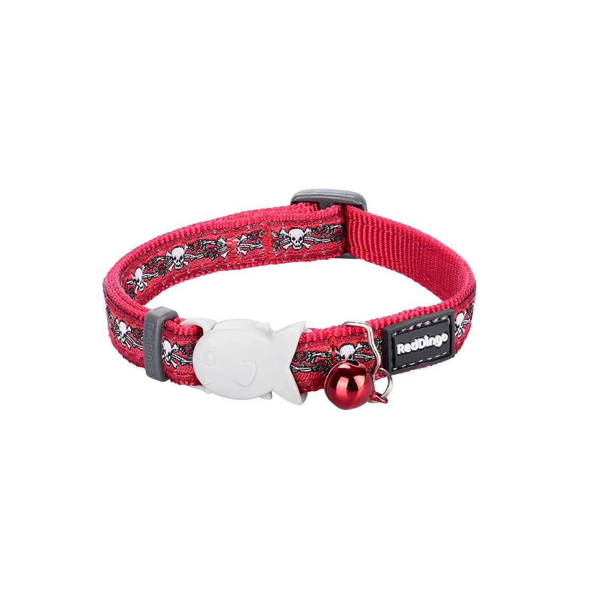 Cat Collar Red Dingo Design Skull & Roses Red1