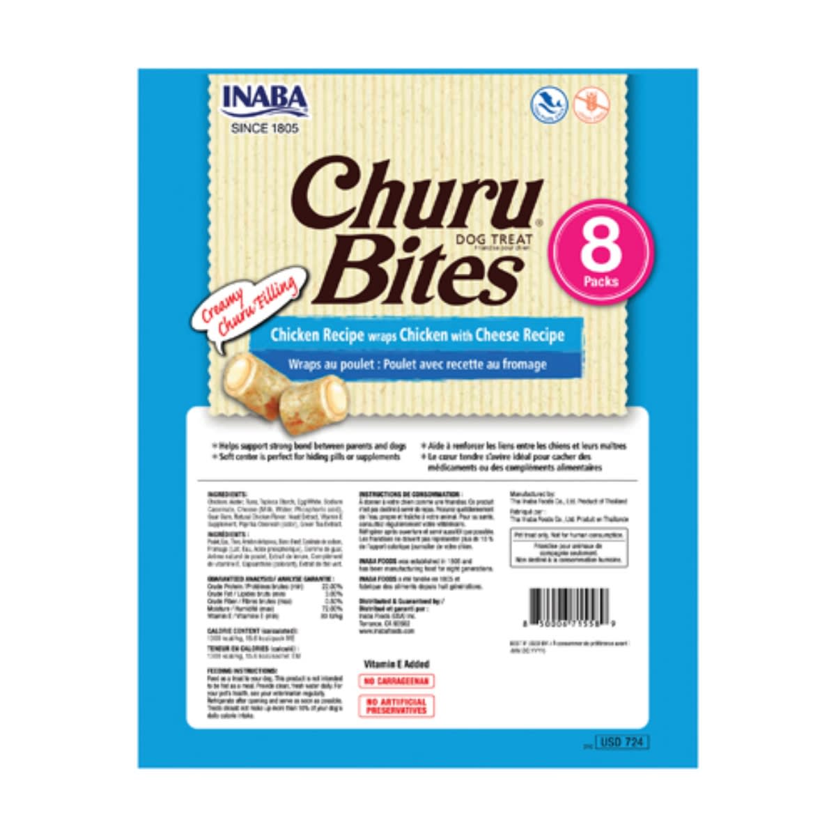 CHURU DOG BITES WRAPS CHICKEN WITH CHEESE X 8 UND2