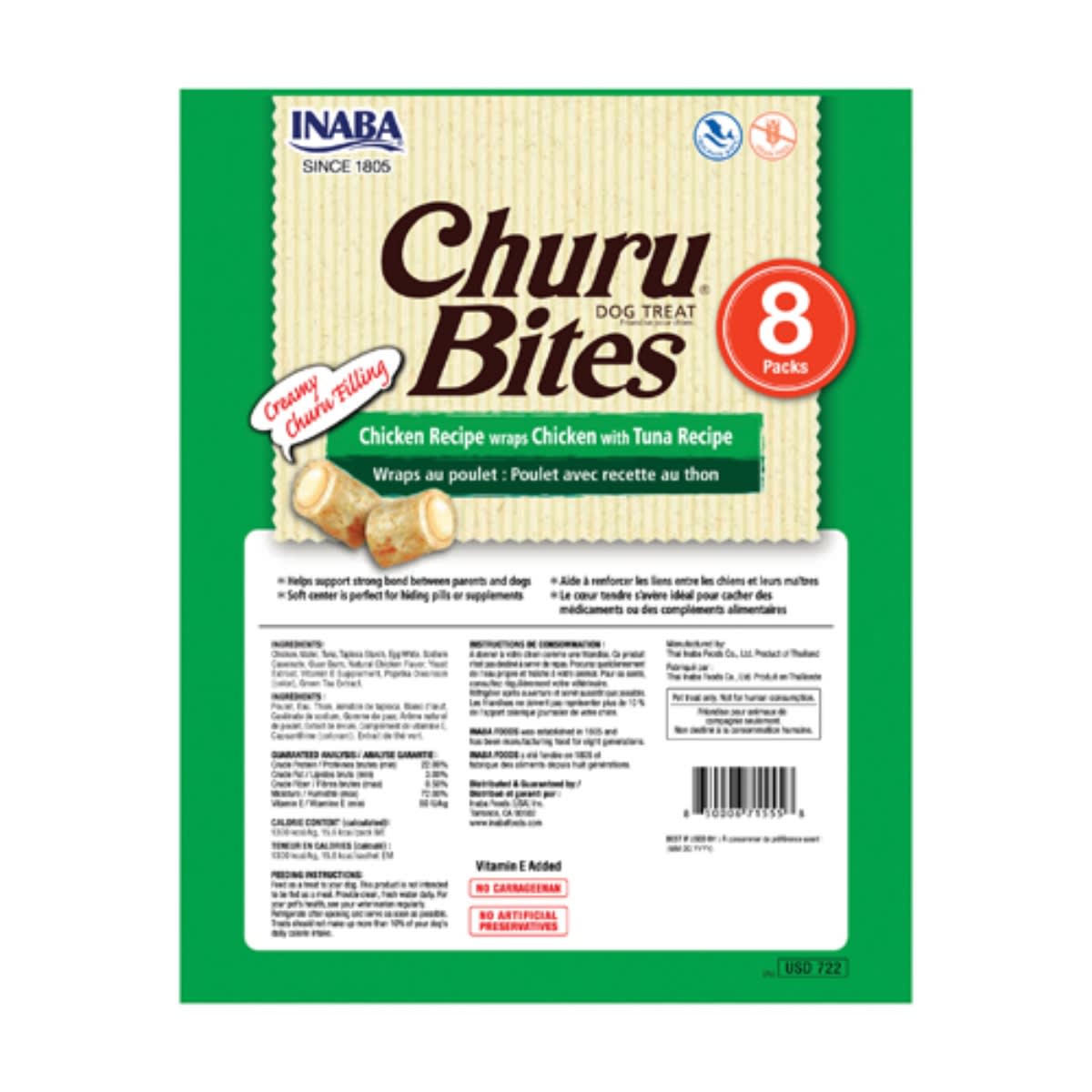 CHURU DOG BITES WRAPS CHICKEN WITH TUNA X 8 UND2