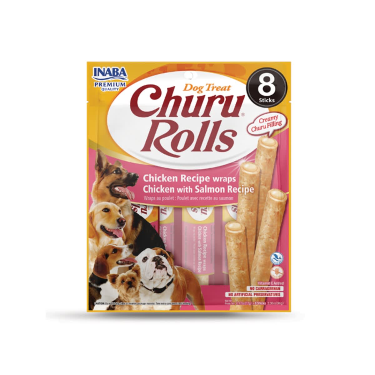 CHURU DOG ROLLS WRAPS CHICKEN WITH SALMON RECIPE X 8 UND1