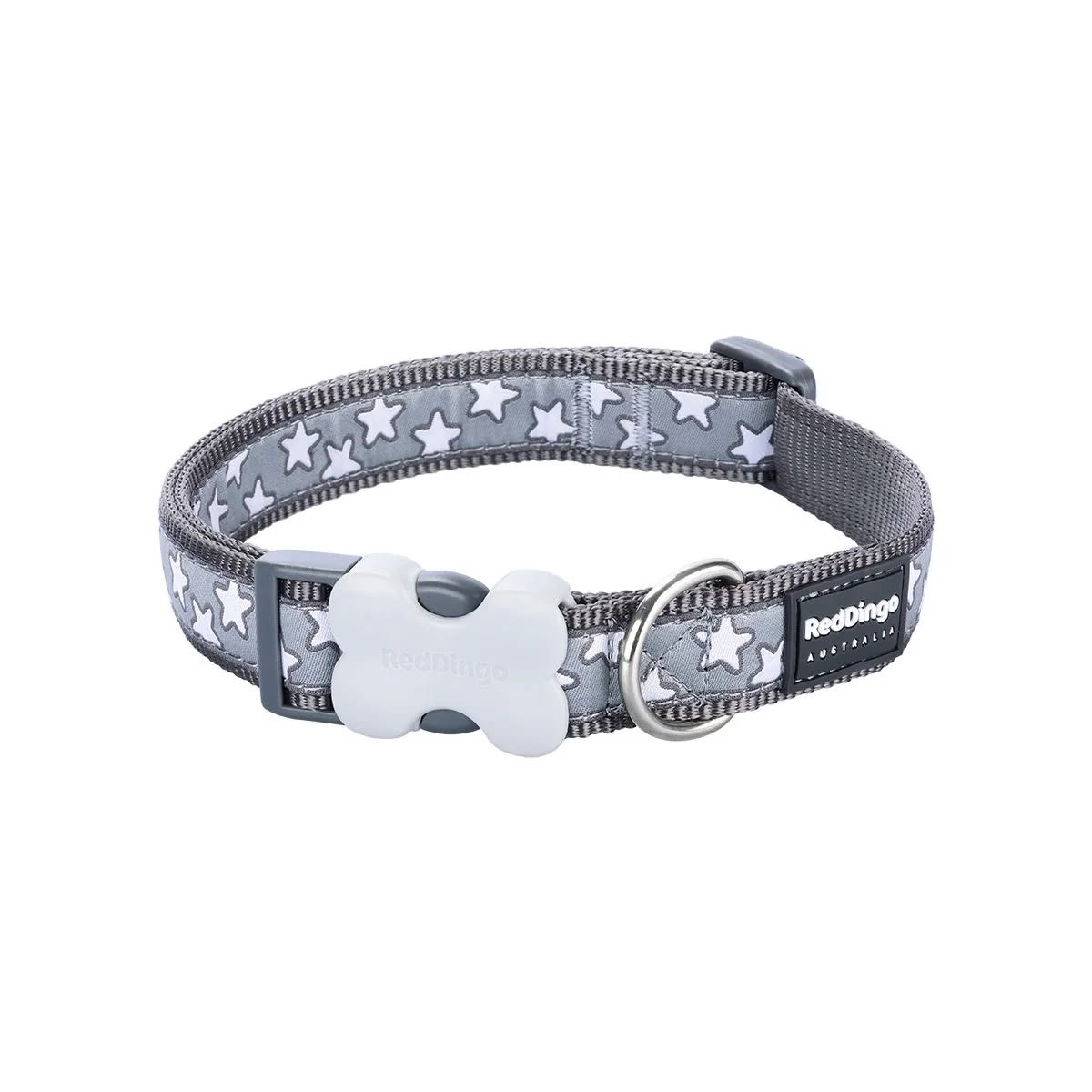 Dog Collar Design Red Dingo Stars White on Cool Grey M1
