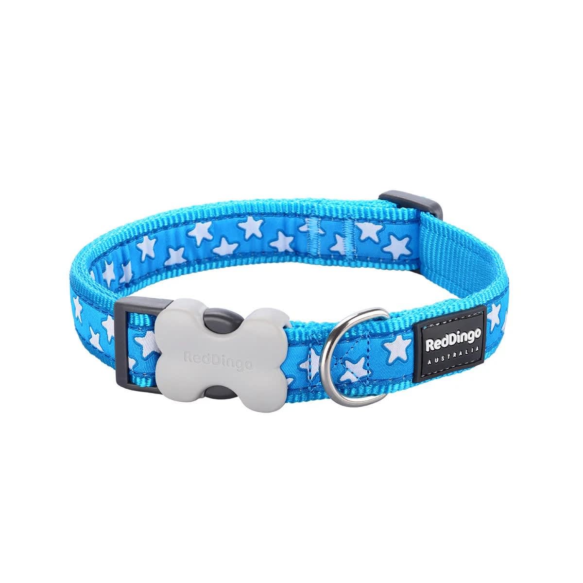 Dog Collar Design Red Dingo Stars White on Turquoise L1