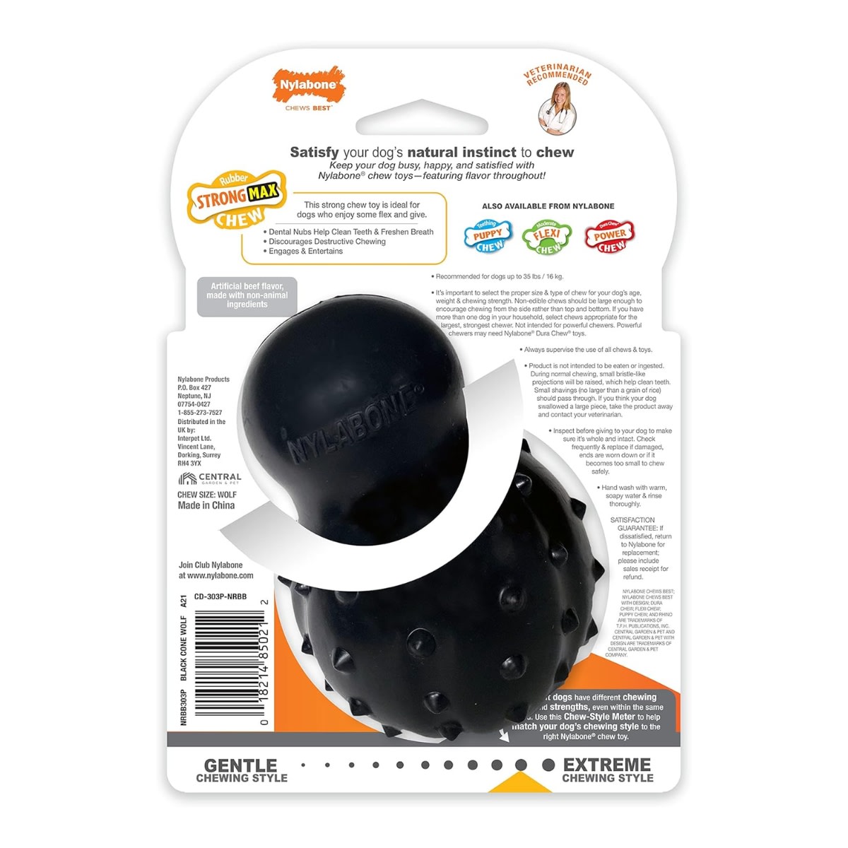 JUGUETE NYLABONE STRONG MAX CHEW BLACK CONE BEEF WOLF3