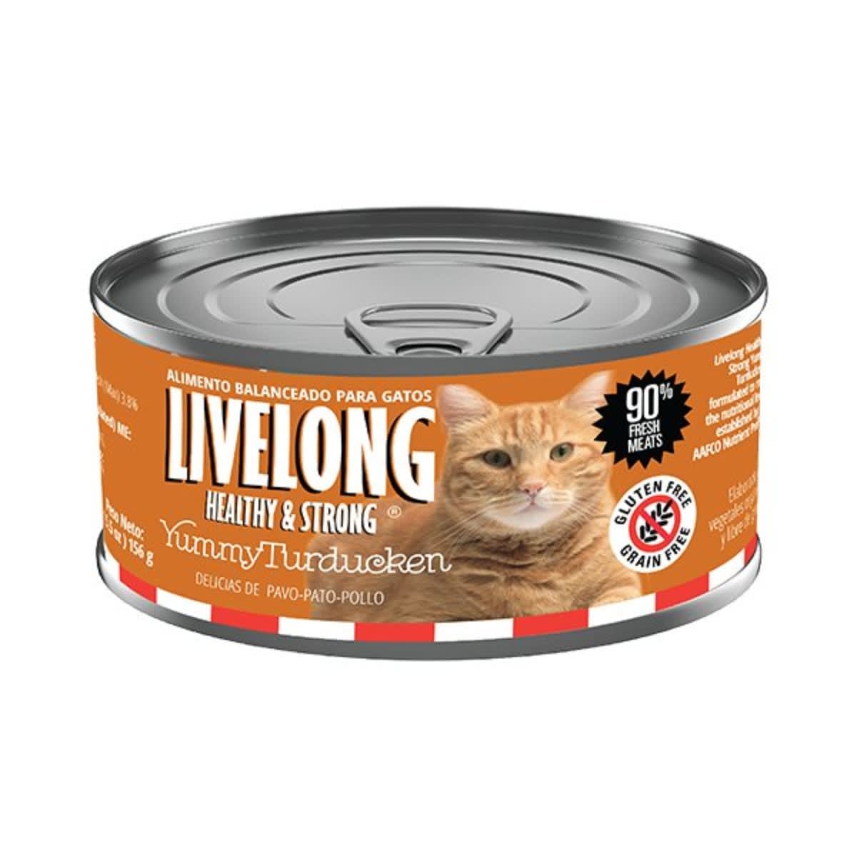 Livelong Cat delicias pato/pavo/pollo lata 156 g1