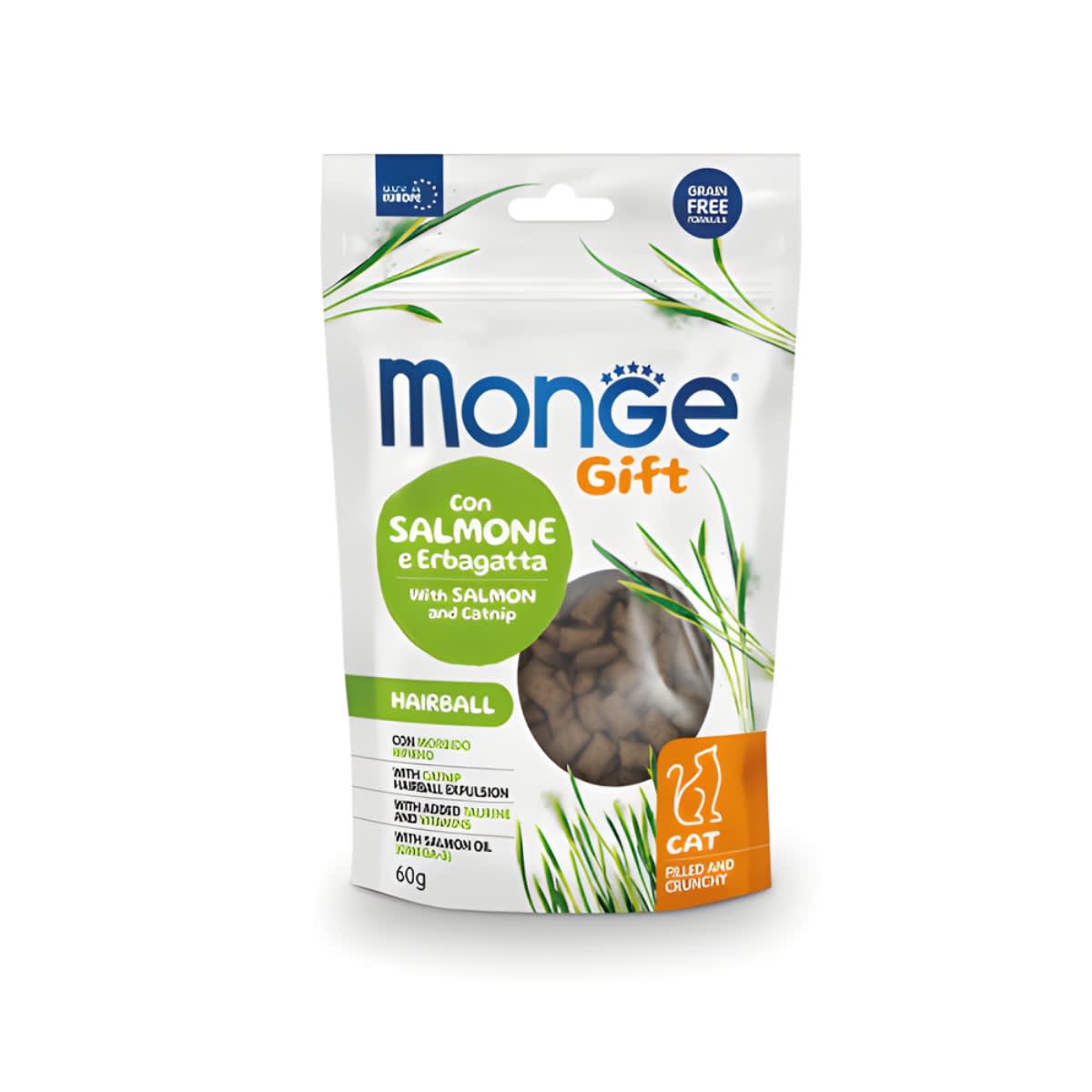 MONGE GIFT FILLED AND CRUNCHY HAIRBALL CAT (SALMON+CATNIP) 60 G1