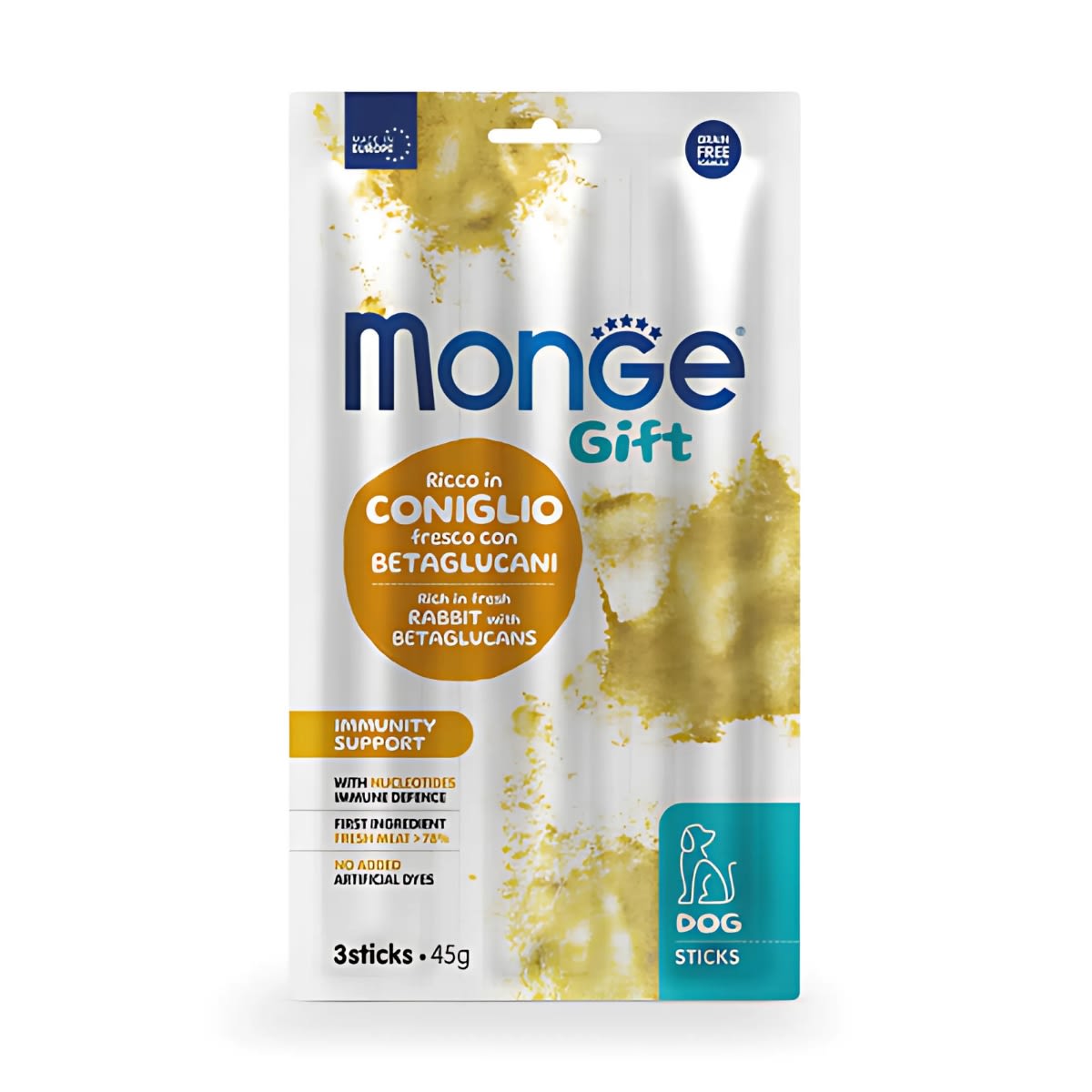 MONGE GIFT STICKS IMMUNITY SUPPORT DOG (CONEJO+BETAGLUCANOS) 45 G1
