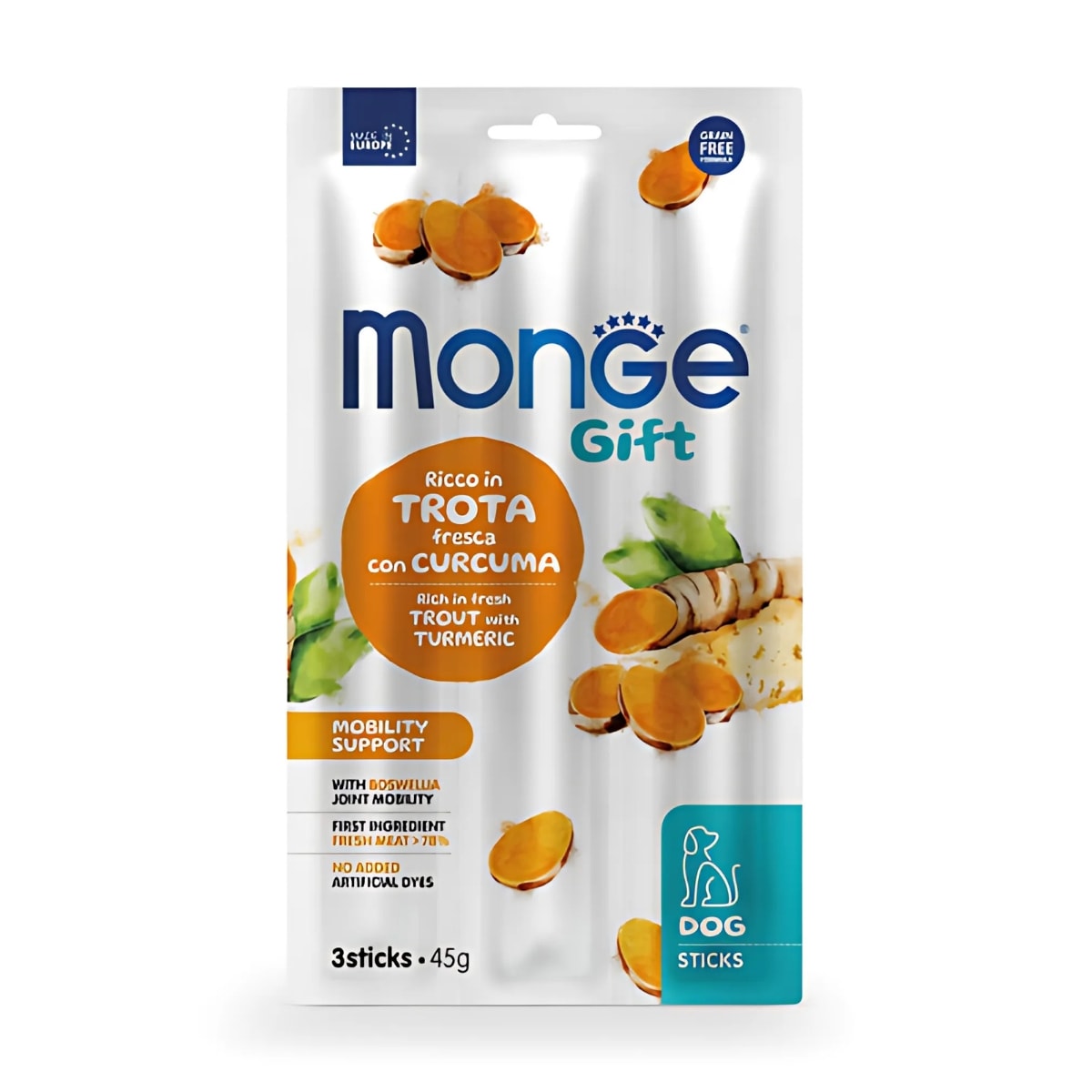 MONGE GIFT STICKS MOBILITY SUPPORT DOG (TRUCHA+CURCUMA) 45 G1