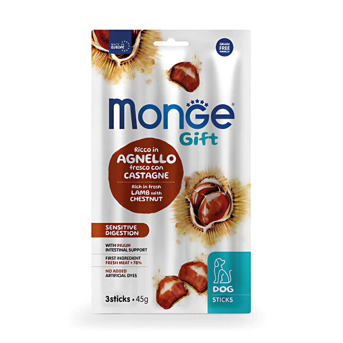 MONGE GIFT STICKS SENSITIVE DIGESTION DOG (CORDERO+CASTAÑA) 45 G1