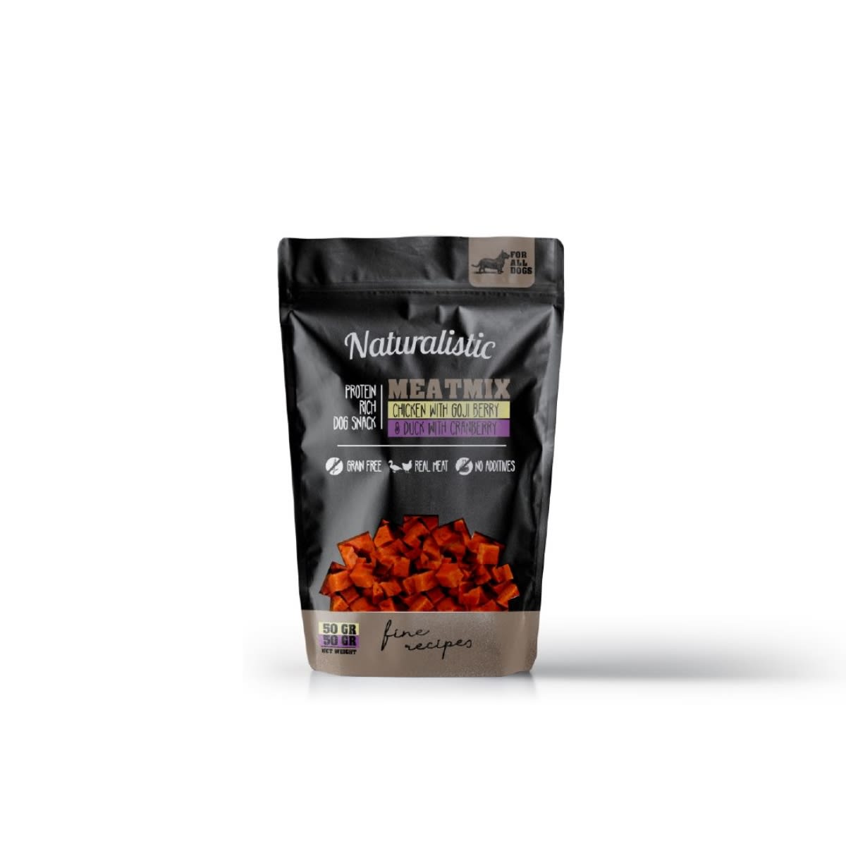 NATURALISTIC FINES RECIPES MEATMIX CHICKEN WITH GOJI BERRY AND DUCK WITH CRANBERRY 100 GR1