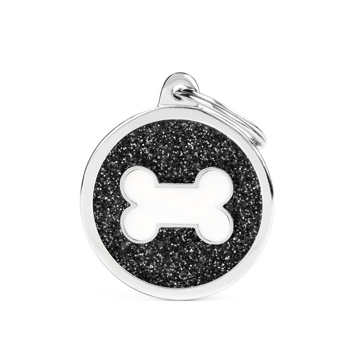 PLACA SHINE BLACK BIG GLITTER CIRCLE WHITE BONE (GL05BLACK)1