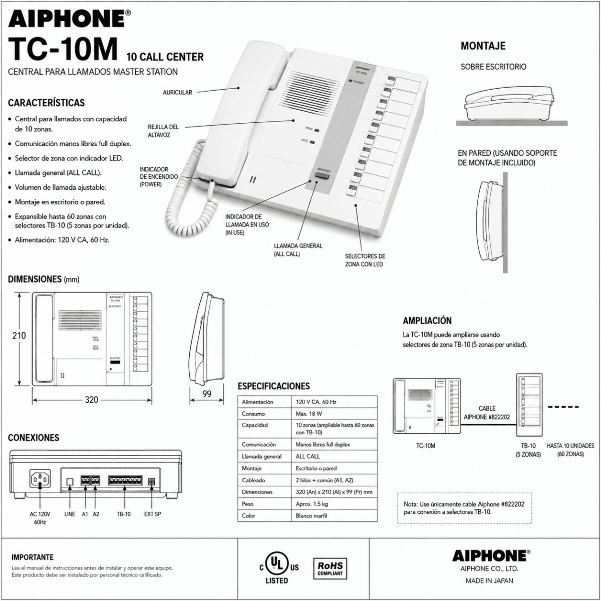 CENTRAL DE CITOFONIA AIPHONE TC-10M2
