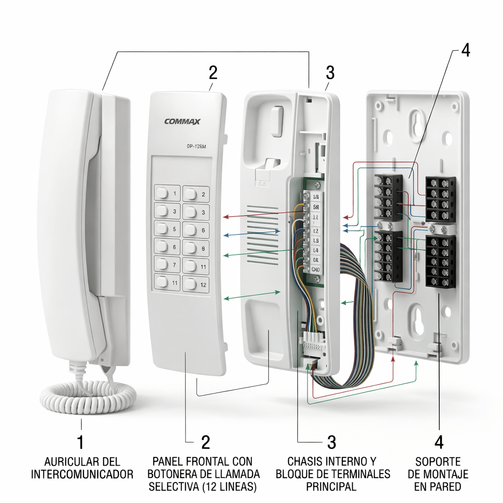 CITOFONO PRINCIPAL MURAL O SOBREMESA 12 BOTONES, CON LED INDICADOR DE LLAMADA  (24V) MODELO TP/12RM3