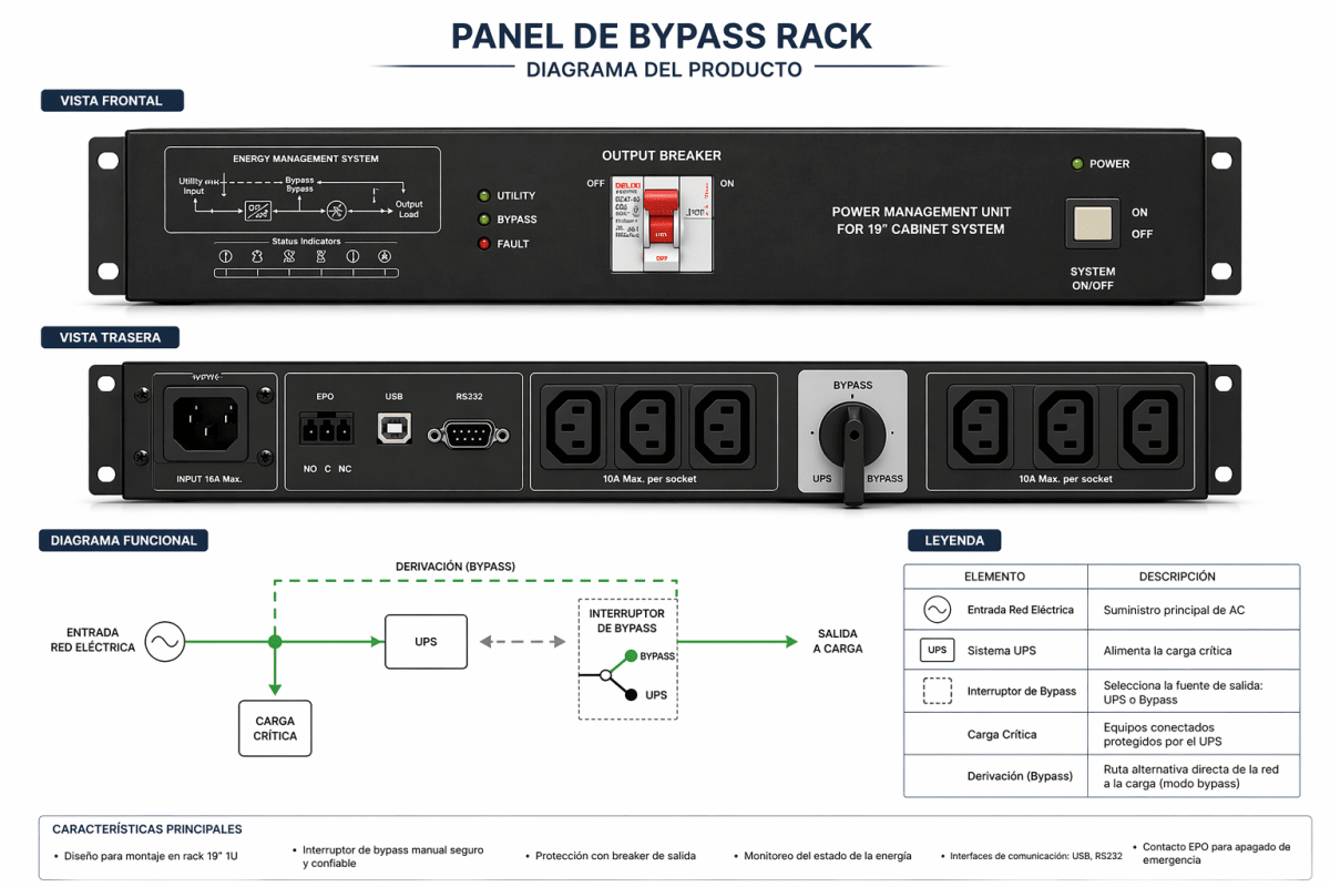 Panel Bypass Rack para UPS Kaise 6kVA a 10kVA3