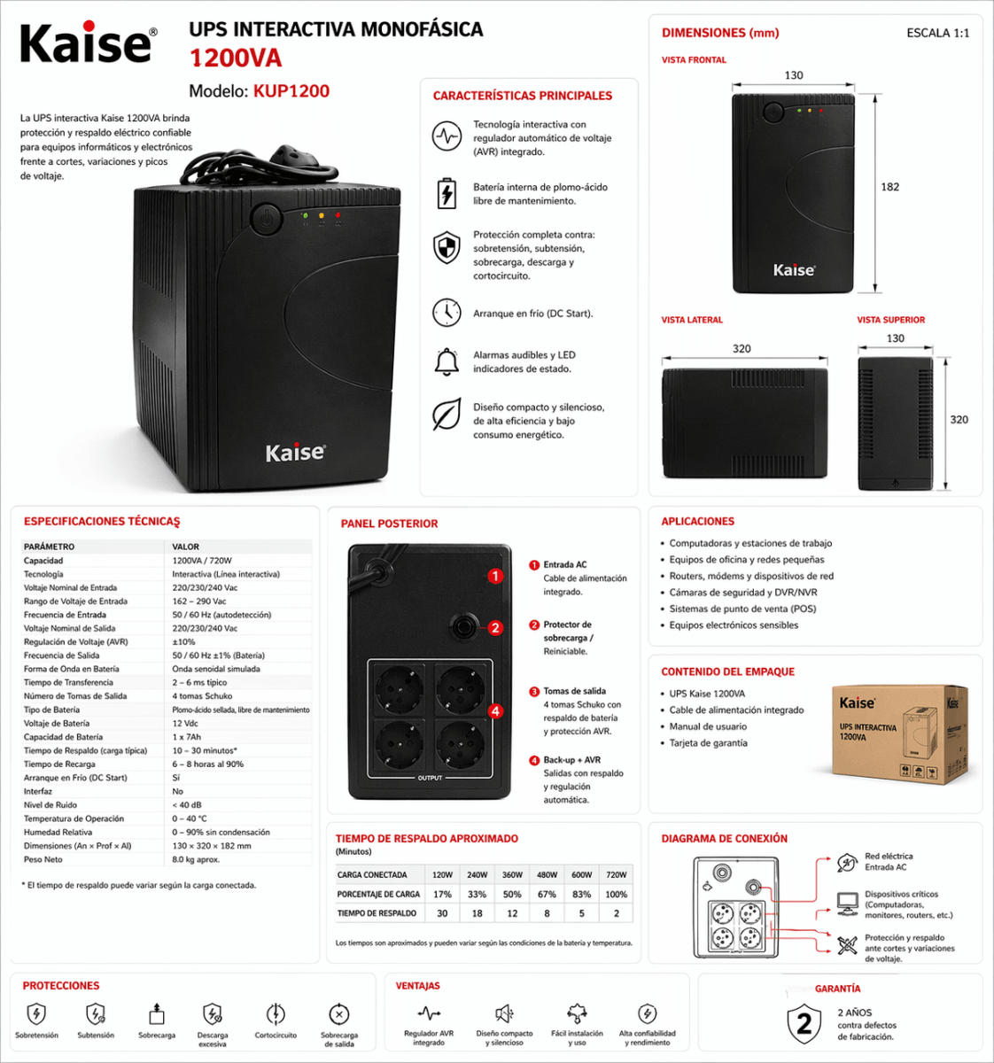 UPS INTERACTIVA KAISE MONOFÁSICA 1200VA2
