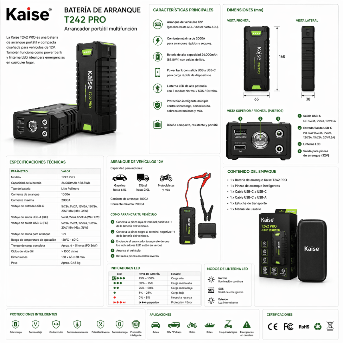Batería de Arranque Kaise T242 Pro2