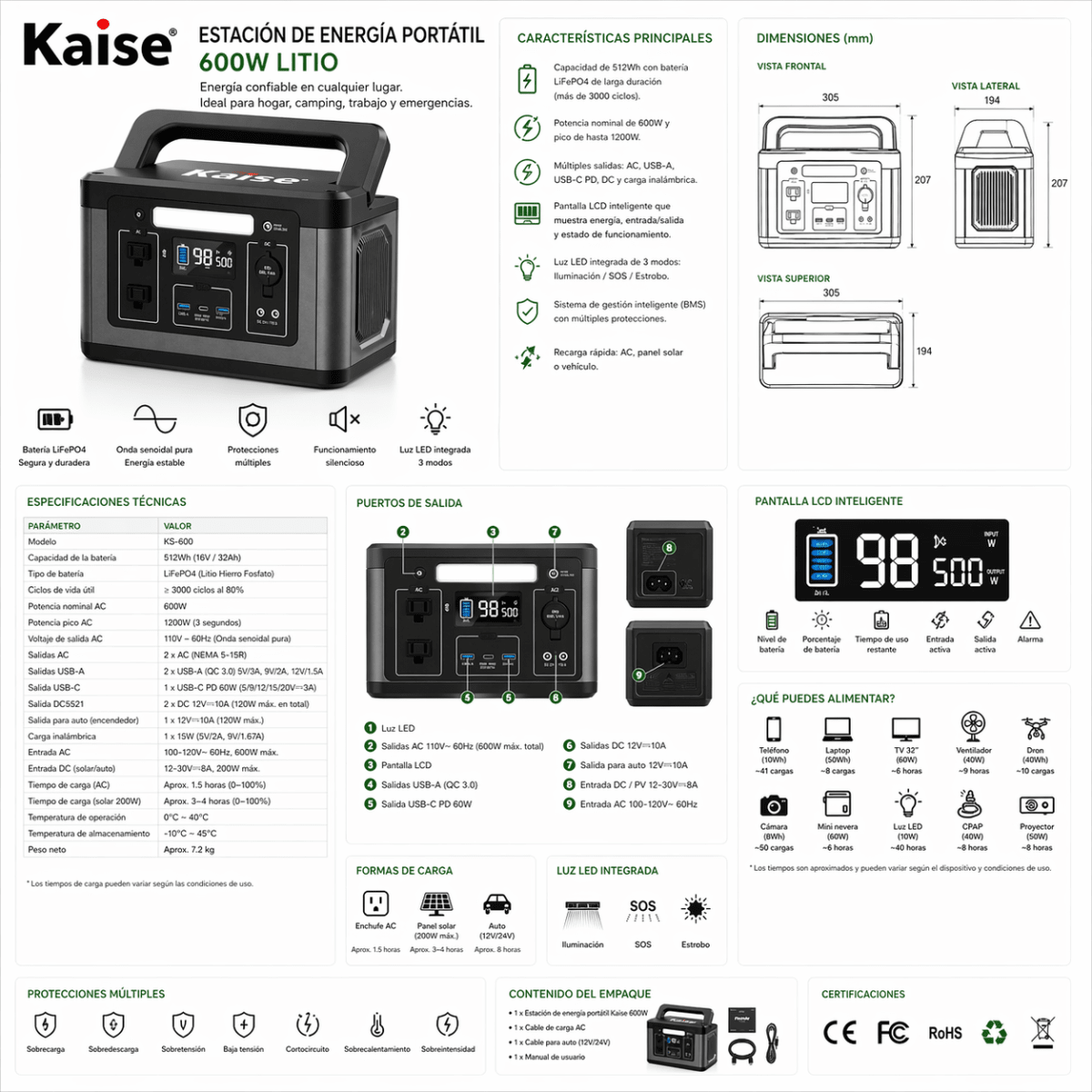 Estacion de energía portátil con batería de litio 600 W2