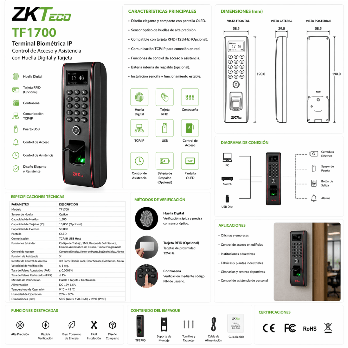 TF1700 Terminal Biométrica IP4
