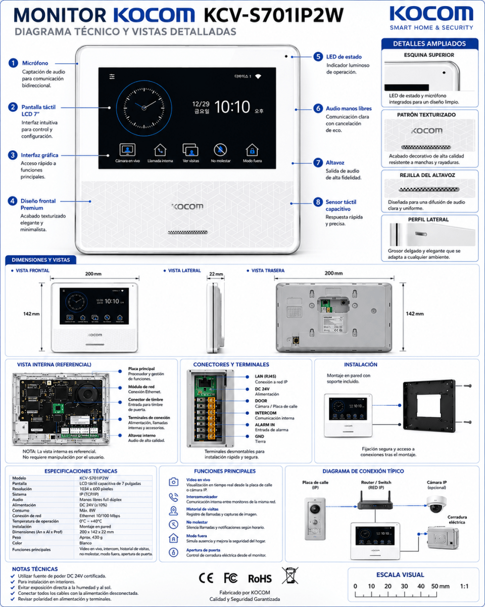 MONITOR KOCOM KCV-S701IP2W3
