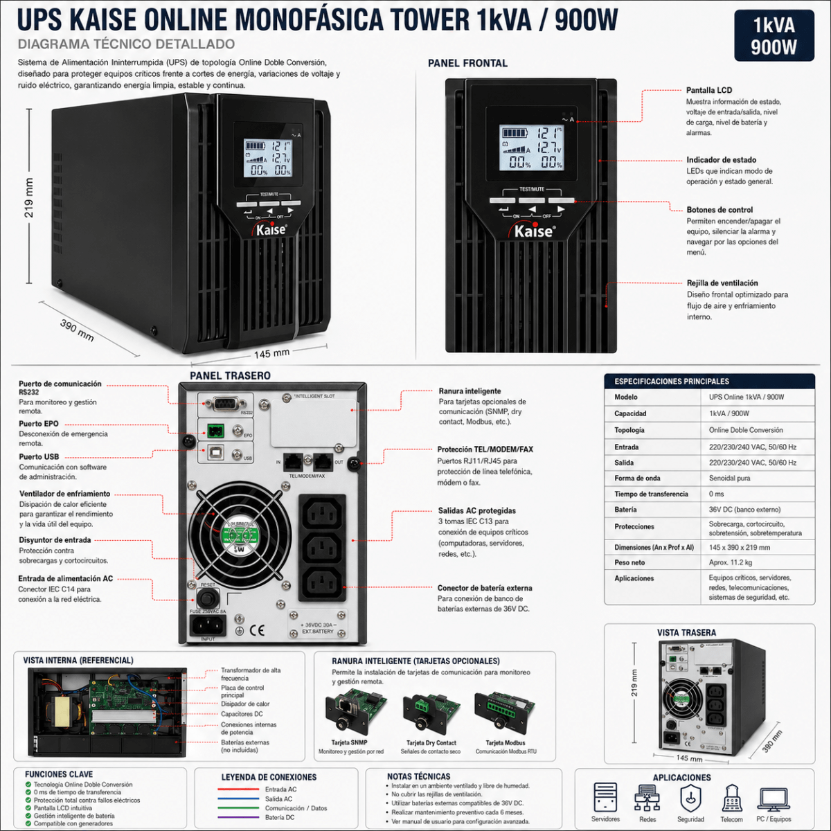 UPS ONLINE KAISE 1KVA / 900W3