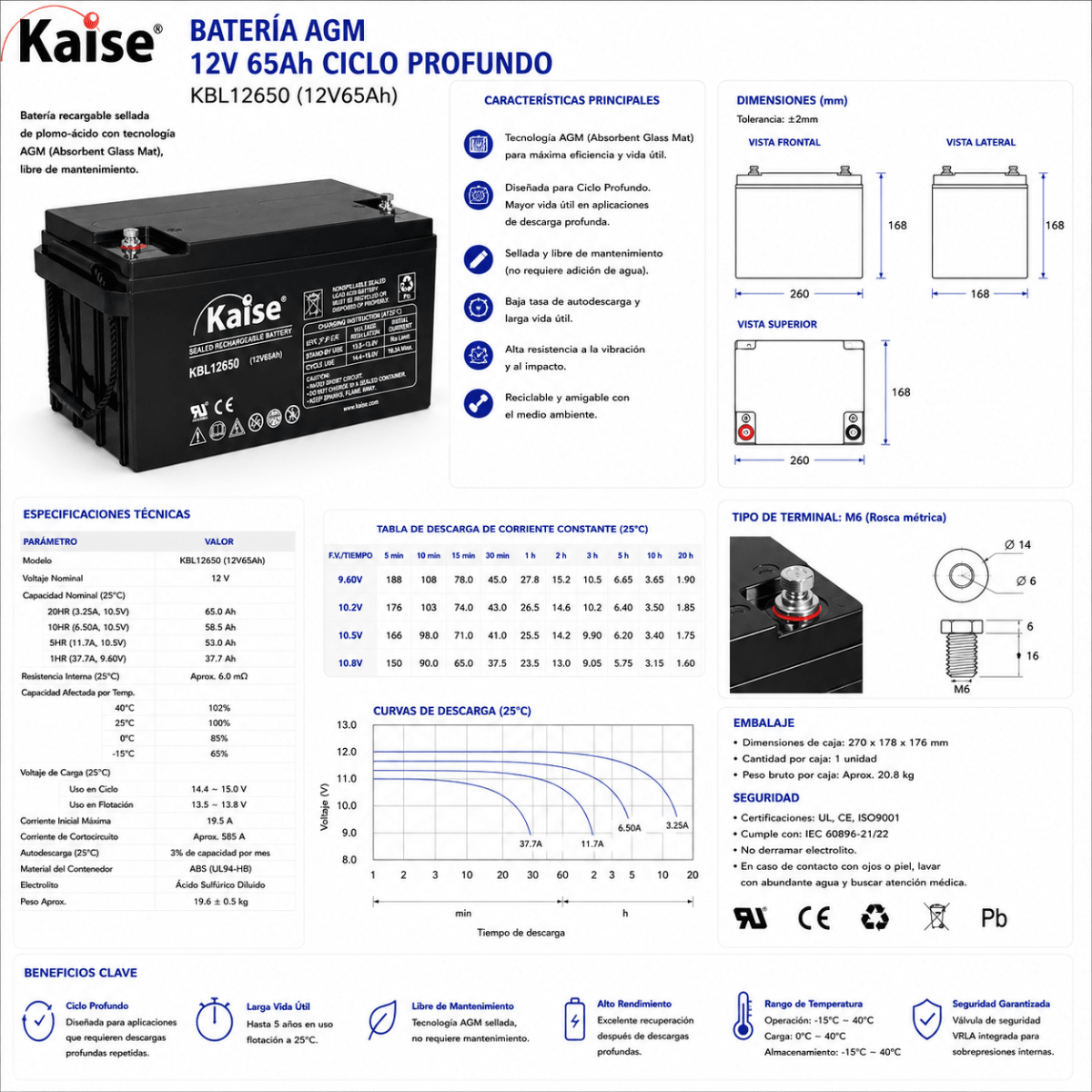 Batería Kaise AGM 12V 65Ah2