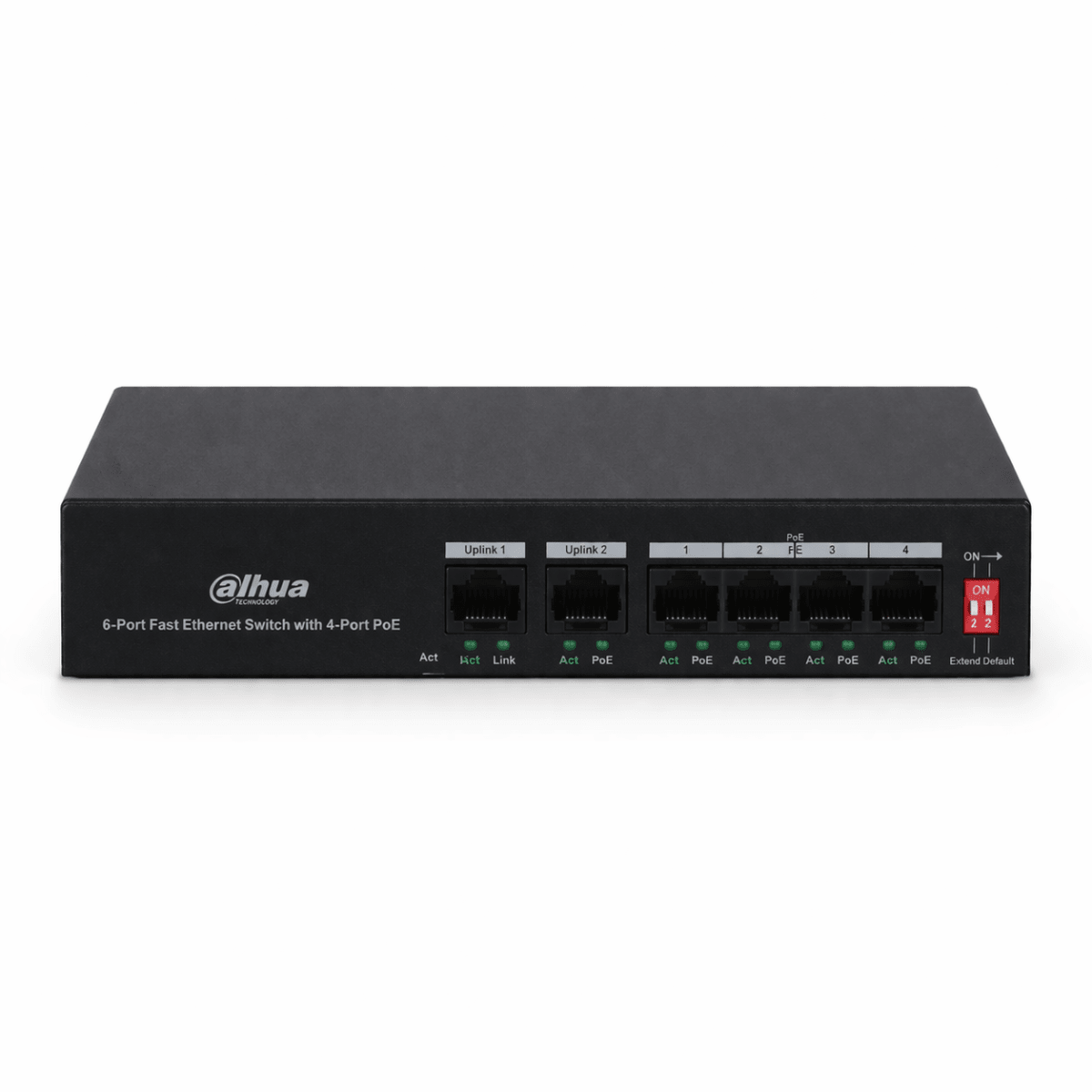 DH-PFS3006-4ET-36 DAHUA SWITCH 4 BOCAS POE 10/100 Mbps 36 WATTS 2 PUERTAS UPLINK 10/100Mbps 0