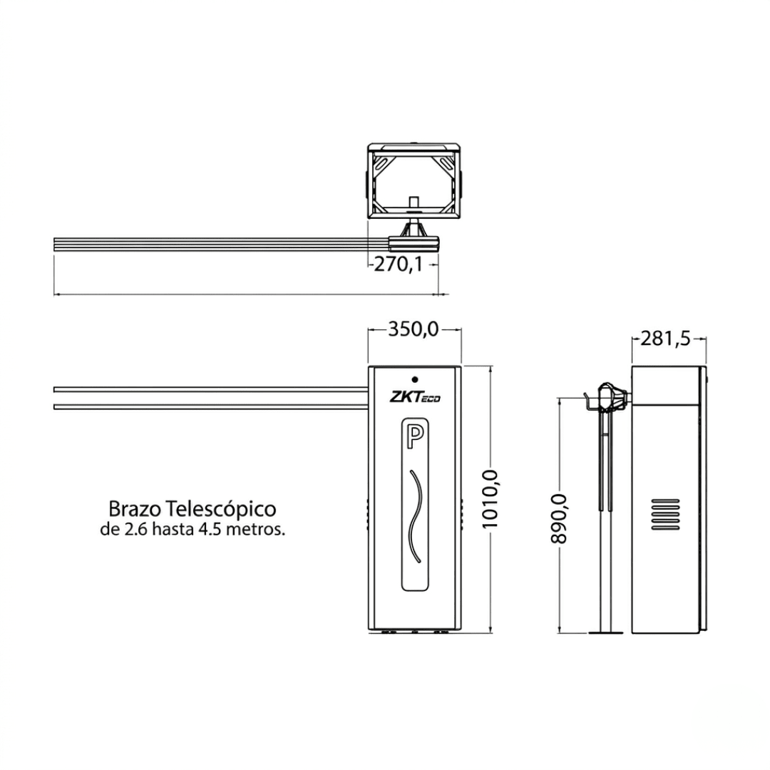 Barrera Vehicular ZKTeco Derecha con Pluma Telescópica de 4.5 metros - CMP200-4,5-D.5