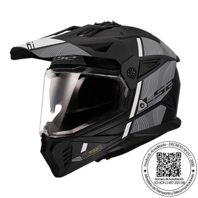 CASCO LS2 MX702 PIONEER II HILL NEGRO BLANCO T-L