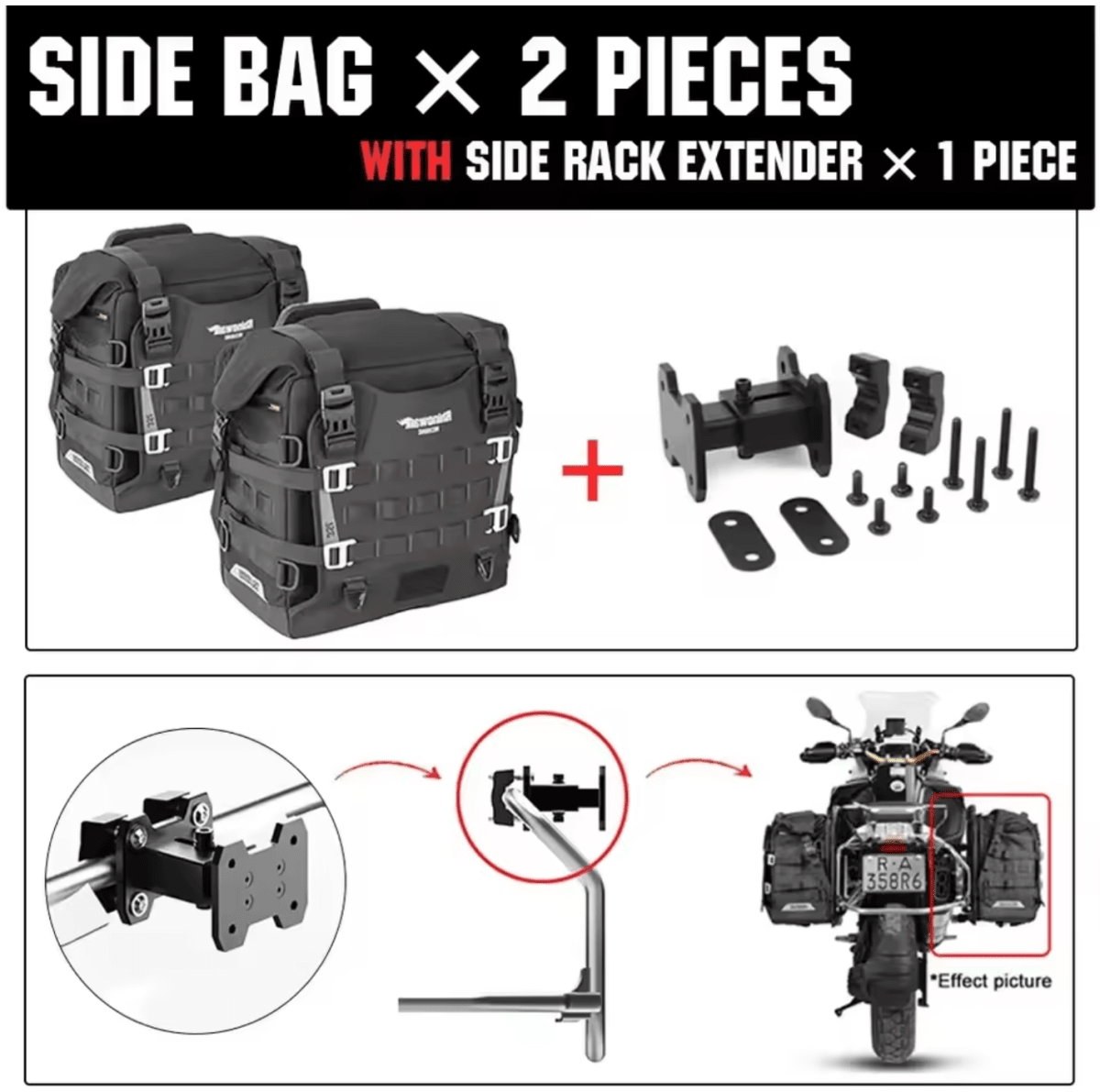 RhinoWalk - Kit Bolsos Laterales Mechanic 35 lt para soportes originales BMW GS3
