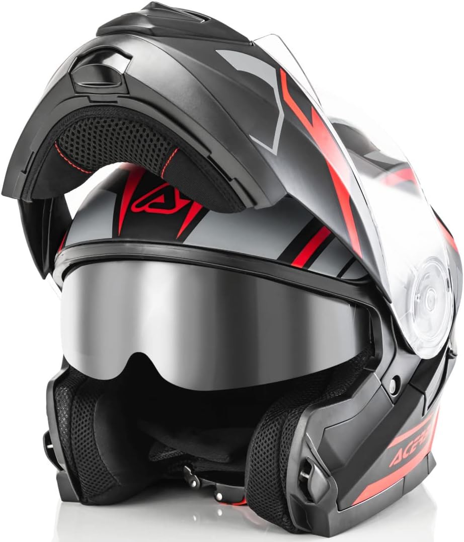 Casco integral abatible L Negro rojo3