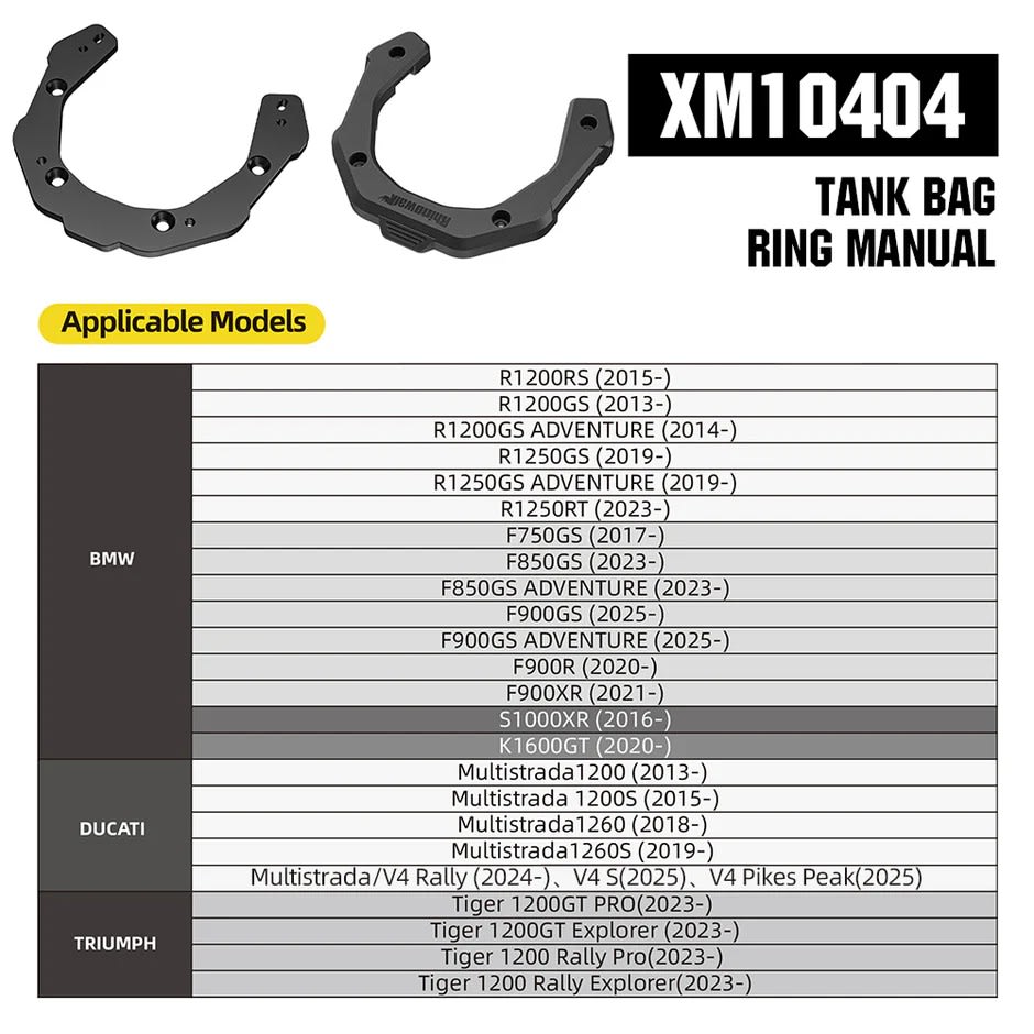 RHINOWALK - KIT ANCLAJE ANILLO+BOLSO ESTANQUE 6,5LT (BMW/DUCATI/TRIUMPH)2