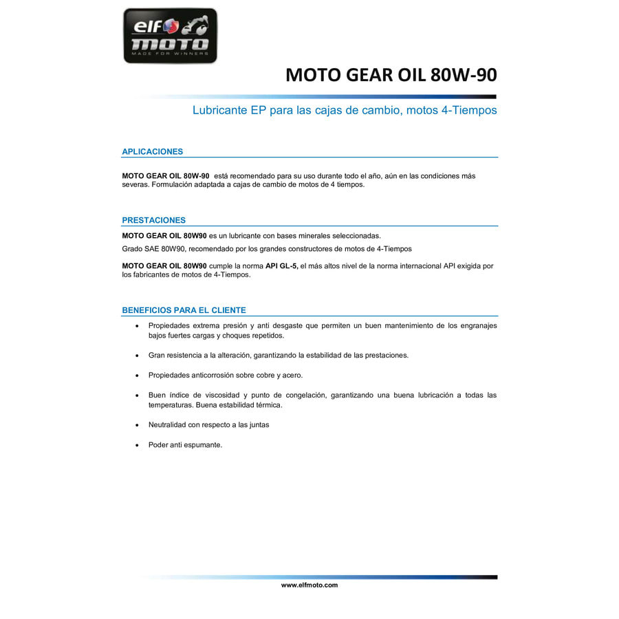 Aceite de Caja ELF  Oil 4  80W902