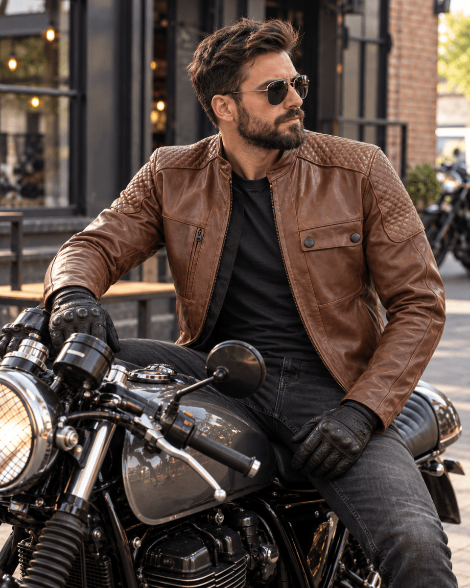 CHAQUETA KMZ CUERO CAFE RACER L4
