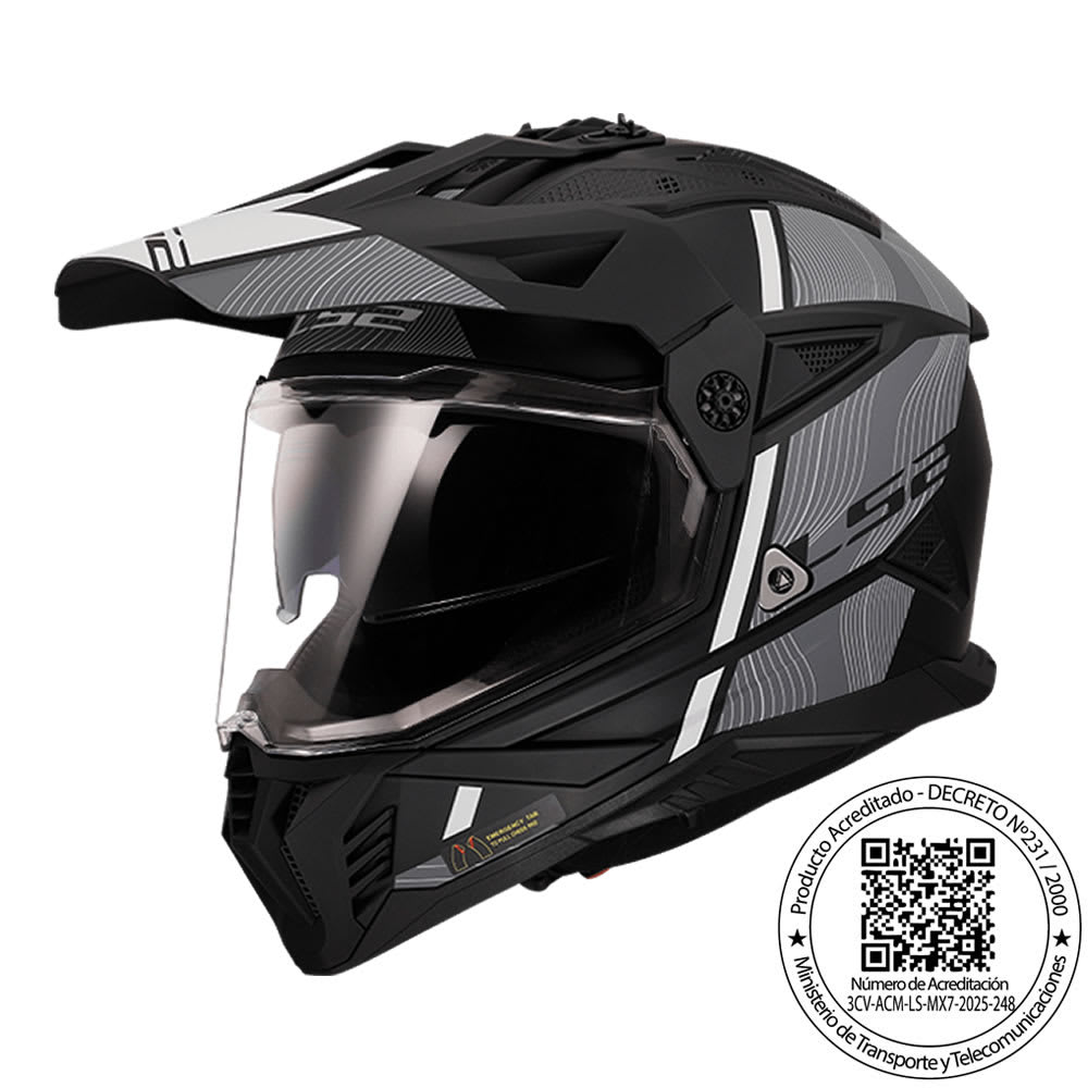 CASCO LS2 MX702 PIONEER II HILL NEGRO BLANCO T-L1
