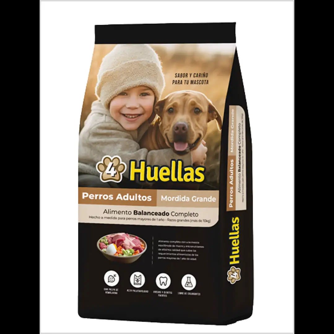 4 Huellas Perro Adulto Mordida Grande 20kg Precio Chile | Alimento Perro Adulto Razas Grandes1