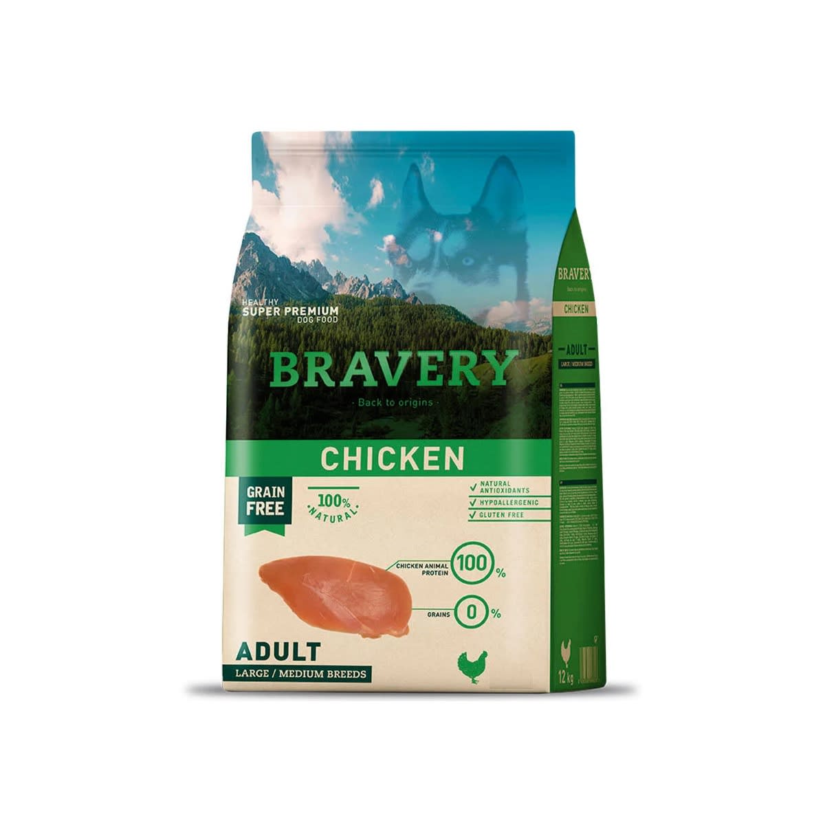 BRAVERY PERRO POLLO 4KG MEDIUM & LARGE ADULT – ALIMENTO PREMIUM GRAIN FREE PERROS MEDIANOS Y GRANDES | CHILE1
