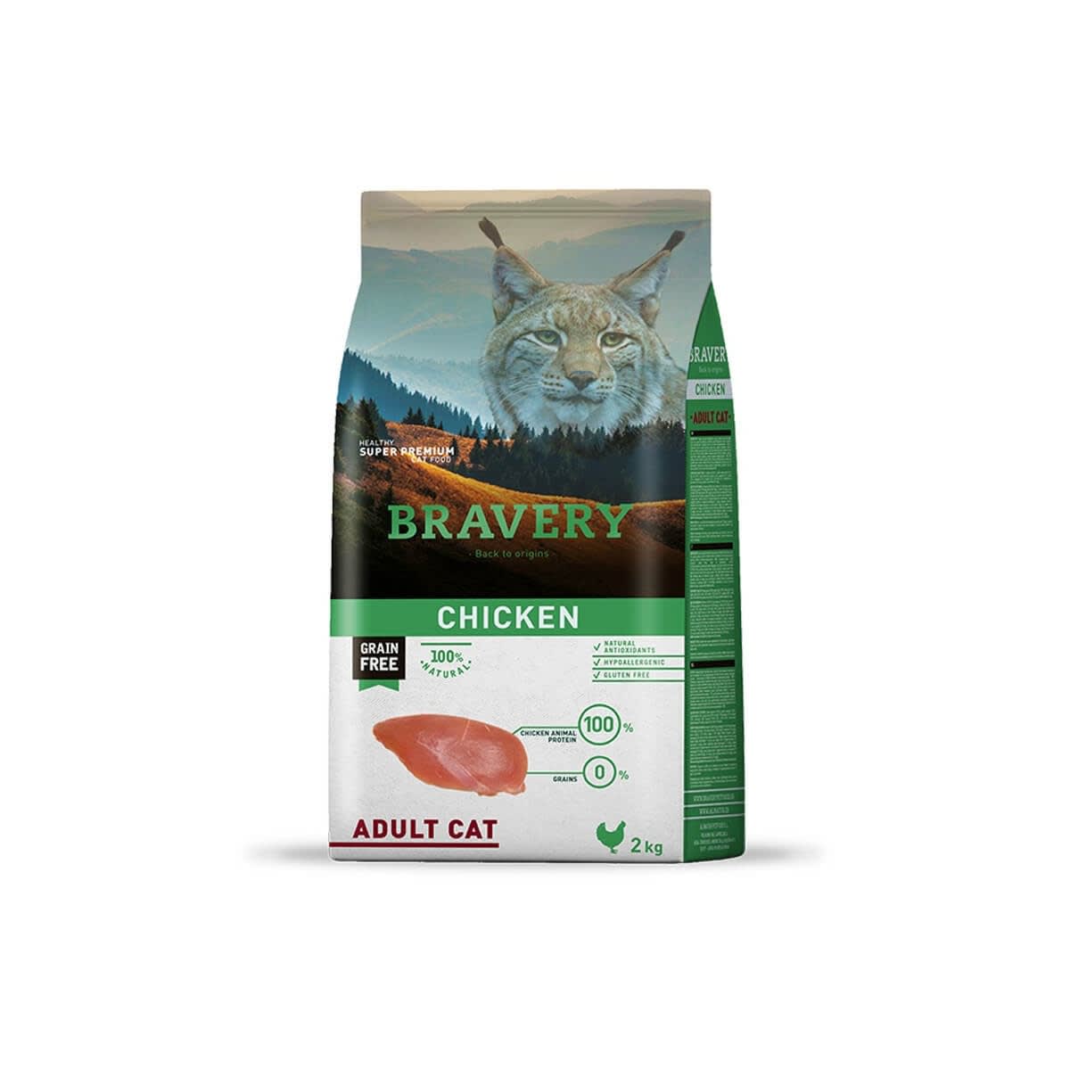 BRAVERY GATO ADULTO POLLO 2KG – ALIMENTO PREMIUM GRAIN FREE PARA GATOS | CHILE2
