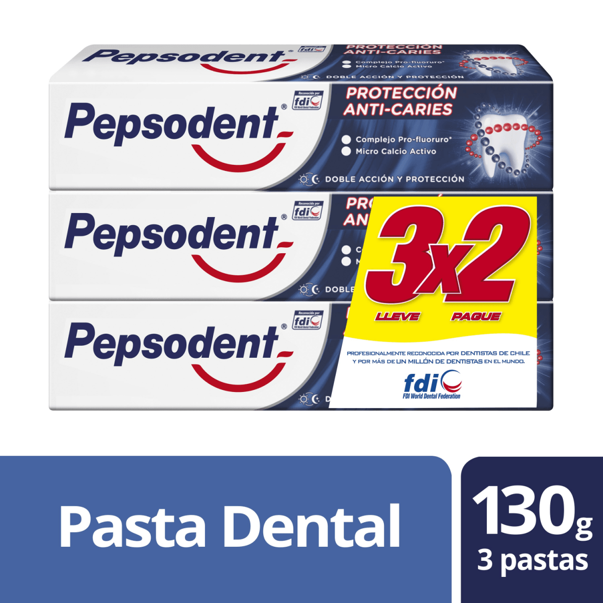 Pepsodent Pasta de Dientes 130g 3 Pack Precio Chile | Pasta Dental Protección Anticaries Familiar1