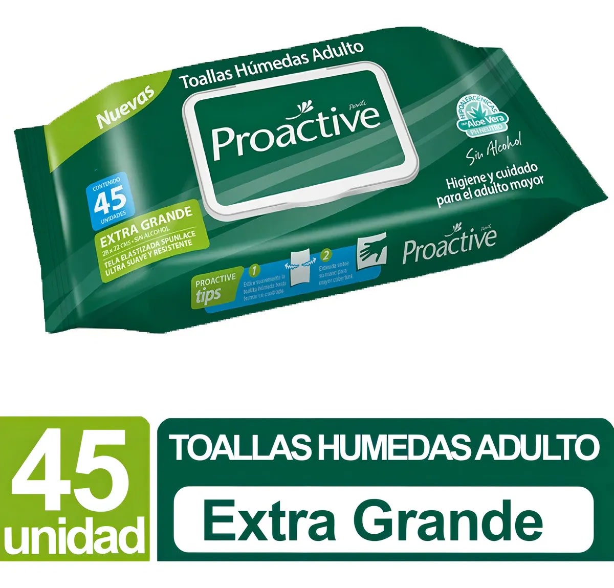 Toallas Húmedas Adulto Proactive 45 Unidades Precio Chile1