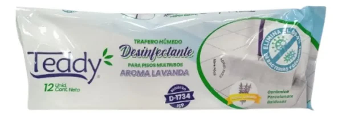 Trapero Húmedo Desinfectante Teddy Lavanda 12 Unidades Precio Chile | Paños Húmedos Desinfectantes para Pisos