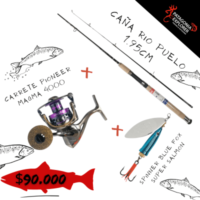 KIT CHINOOK CAÑA RIO PUELO 195CM+MAGMA 4000+SPINNER SUPER SALMON