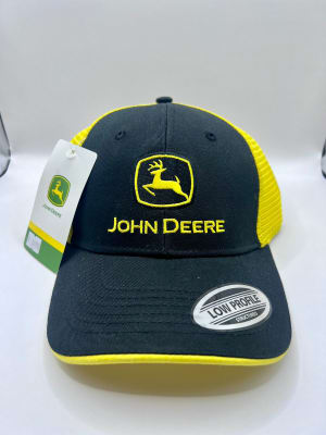 GORRO JOHN DEERE NEGRO CON MALLA AMARILLA