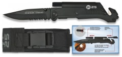 NAVAJA TACTICA K25 NEGRA C/LINTERNA+PEDERNAL