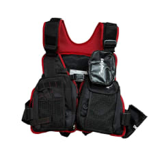 CHALECO DE PESCA POKEE NEGRO BORDES ROJO