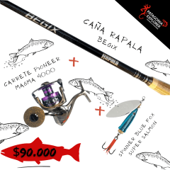 KIT CHINOOK CAÑA BEGIX+MAGMA 4000+SPINNER SUPER SALMON