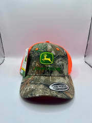 GORRO JOHN DEERE CAMO CON MALLA NARANJA