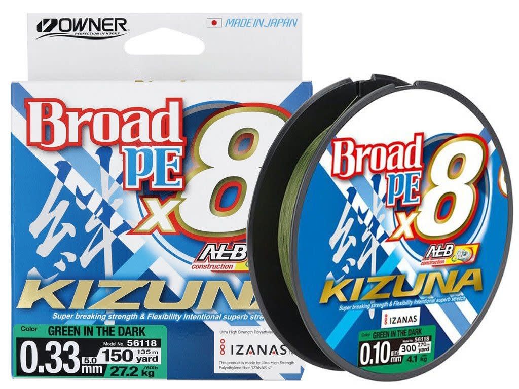 MULTIFILAMENTO BROAD PE X8 KIZUNA GREEN IN THE DARK 0.17MM 300YD1