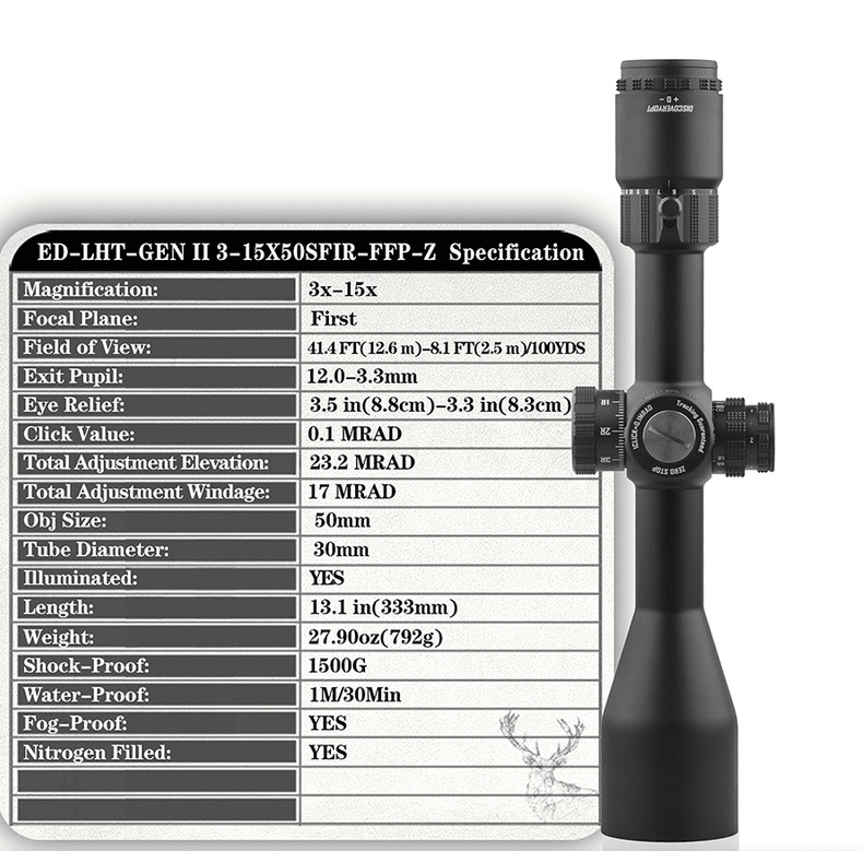 MIRA TELESCOPICA DISCOVERY M-18 ED-LHT GEN2 3-15X50SFIR FFP-Z3