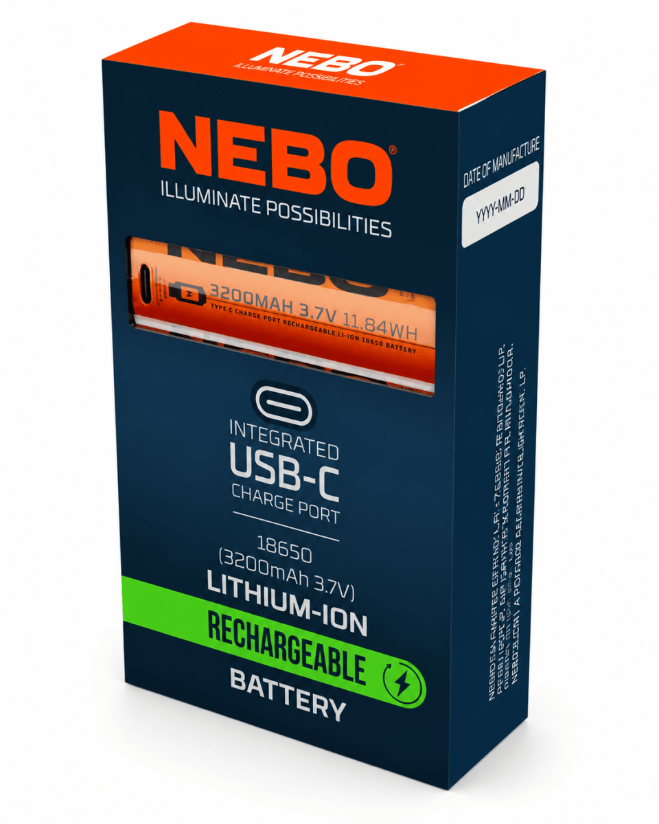BATERIA RECARGABLE 18650 NEBO 3200 MAH PUERTO USB-C3