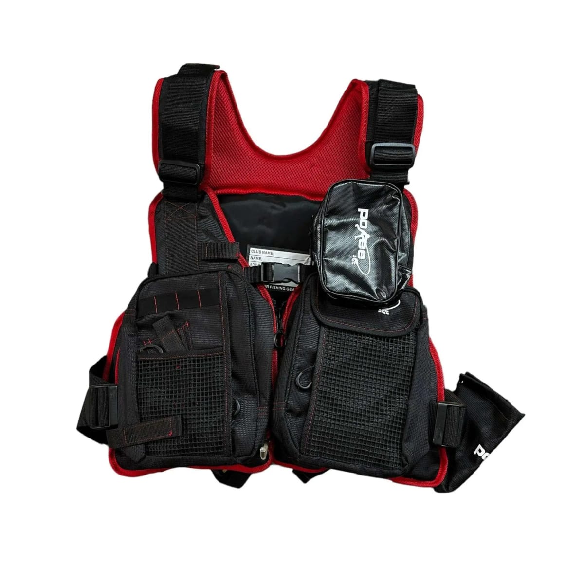 CHALECO DE PESCA POKEE NEGRO BORDES ROJO1